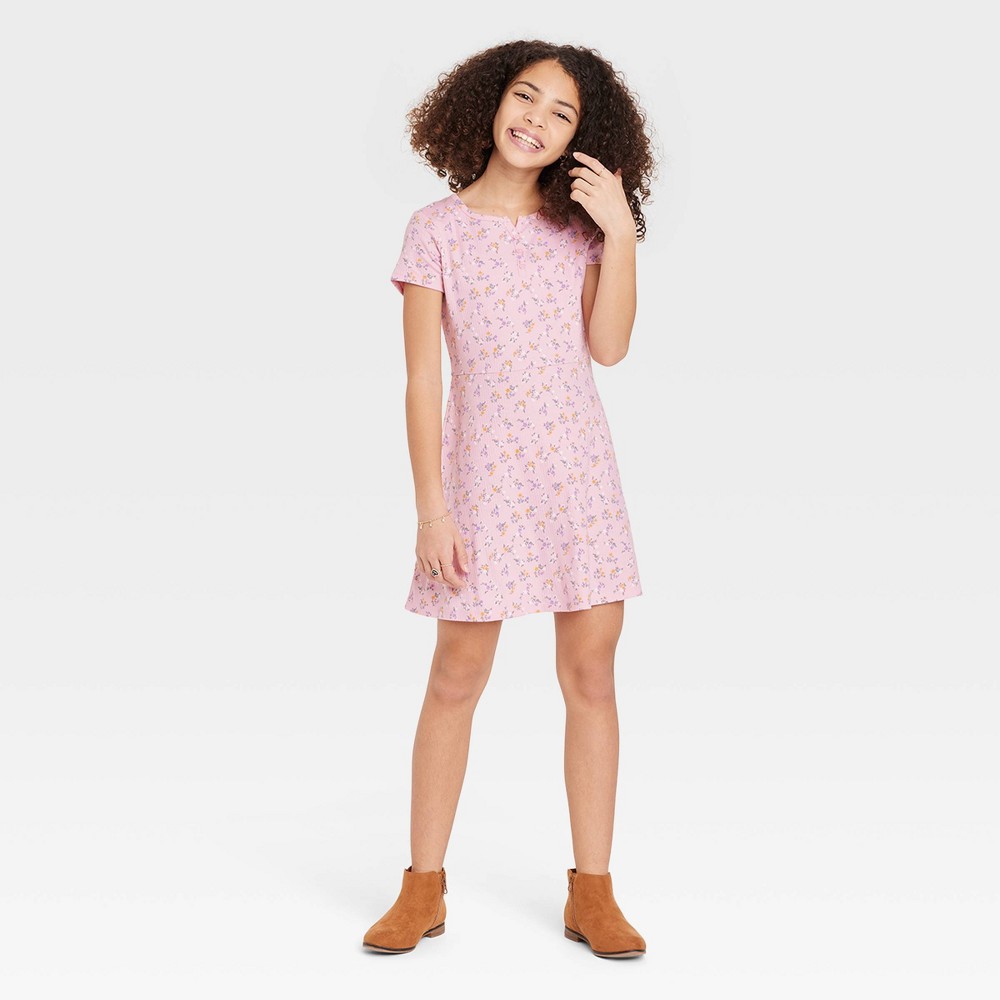 Girls' Henley Skater Knit Dress - art class™ Light Pink Floral M