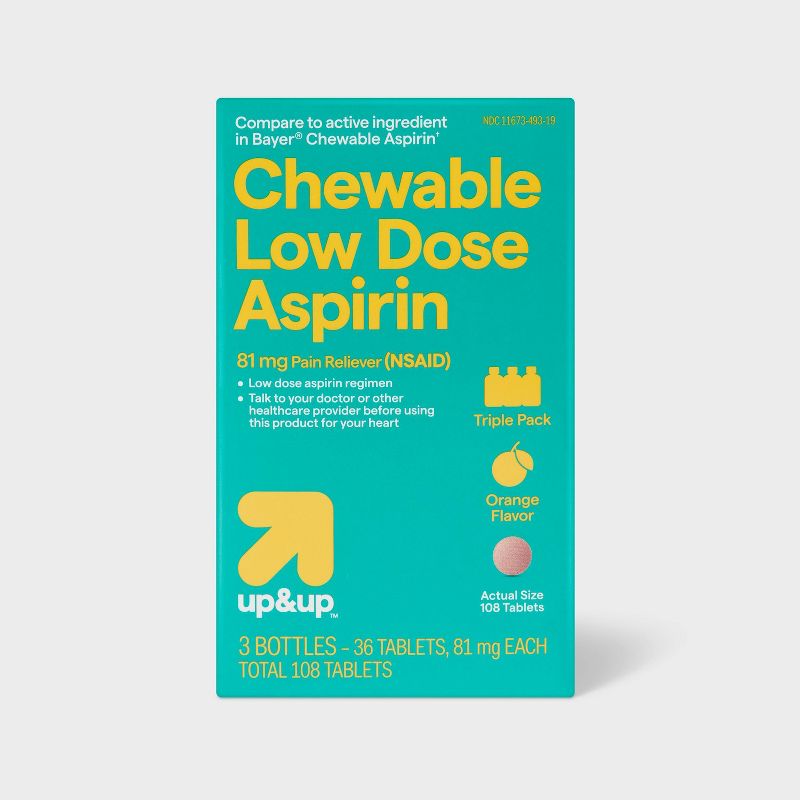 Aspirin (NSAID) Pain Reliever Chewable Tablets - Orange - 108ct - up &#38; up&#8482;, 1 of 8