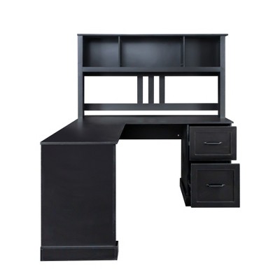 Vynxaria Home Office Computer Desk with Hutch ¨C 2-Tier Shelf & Drawers for Storage, Versatile Study/Work Station