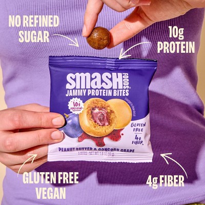 Smash Foods Gluten Free Peanut Butter & Concord Grape Jam Snack Bites Protein Bites - 10g Protein - 7.1oz/4pk