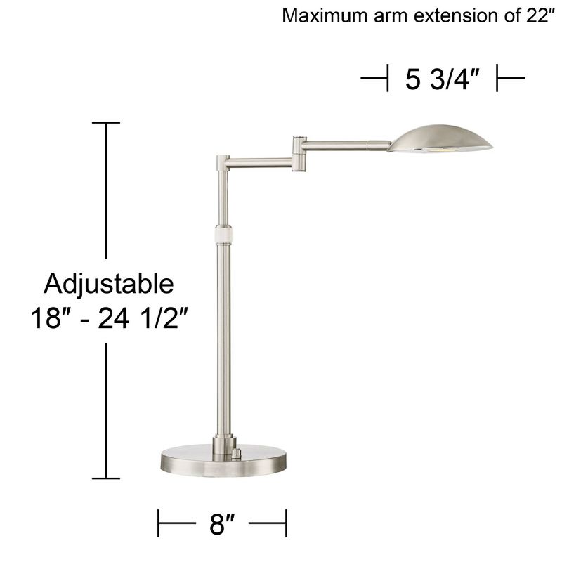Possini Euro Design Eliptik Modern Desk Table Lamp 24 1/2" High Satin Nickel LED Swing Arm Adjustable Height for Bedroom Living Room Nightstand Office, 4 of 10