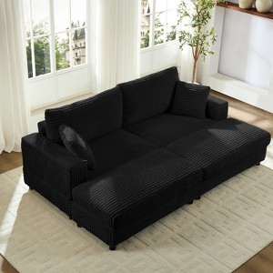 Mjkone Corduroy 2-Seater Chaise Lounge With Storage Ottoman& Armrest,Upholstered Loveseat Sleeper Reclining Sofa Bed Indoor - 1 of 4