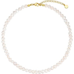 Natural Freshwater Baroque Pearl Necklace 14K Gold Plated Snake Chain, Cuban Link, Paperclip, Ball Beaded Chain,Tennis Chain, Fashion Jewelry for Gift - 1 of 4