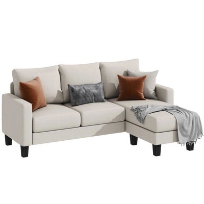 LACOO L-Shaped Sofa, Linen Fabric Couch with Reversible Chaise