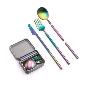 Outlery Stainless Steel Reusable & Easy Transport Case Portable Travel Cutlery Set - Multicolored