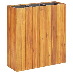 vidaXL Garden Raised Bed with 3 Pots, Solid Acacia Wood - Weather Resistant Outdoor Planter Box for Flowers/Herbs - Natural Wood Finish Garden Decor - 1 of 4