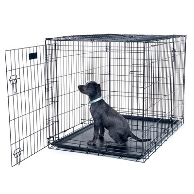 Large Black Double Door Folding Metal Dog Crate