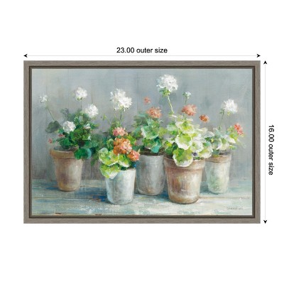 Farmhouse Geraniums in Vases Canvas Wall Art with Grey Frame