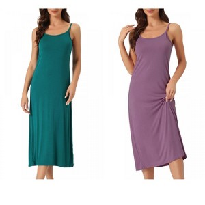 INSPIRE CHIC Women's 2 Pcs Nightgown Sleeveless Spaghetti Strap Midi Cami Camisole Full Slip Under Dress - 1 of 4