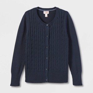 Girls' Crew Neck Cable Uniform Cardigan Sweater - Cat & Jack™ - 1 of 3