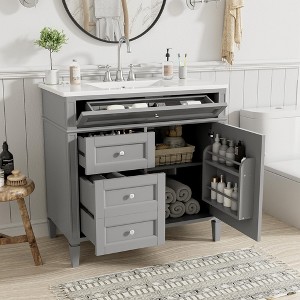 Grungis Bathroom Vanity with Single Top Sink,Modern Bathroom Vanity Storage Cabinet with 2 Drawers and a Tip-out Drawer - 1 of 4