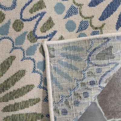 Cream and Green Synthetic Easy Care Indoor/Outdoor Rug