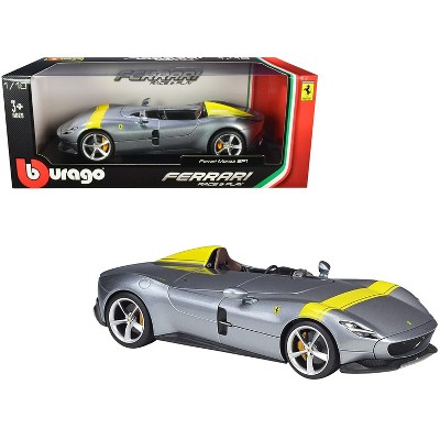 Ferrari Monza SP1 Silver Metallic with Yellow Stripes 1/18 Diecast Model Car by Bburago