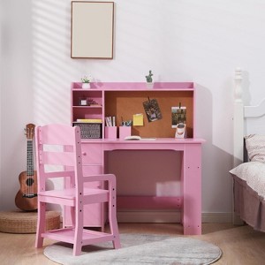 Study Desk and Chair Set for Children, Study Table for Kids - Features Bookshelf, Bulletin Board, Cabinets and Drawer - 1 of 4