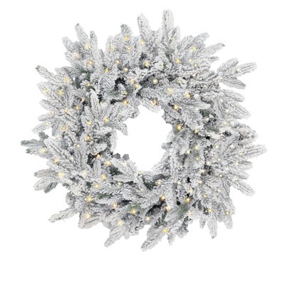 King of Christmas 24" Artificial Flocked Christmas Wreath, Queen Flock Xmas Wreaths for Front Door