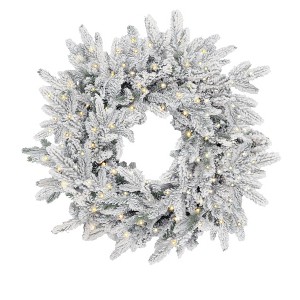 King of Christmas 24" Artificial Flocked Christmas Wreath, Queen Flock Xmas Wreaths for Front Door - 1 of 4