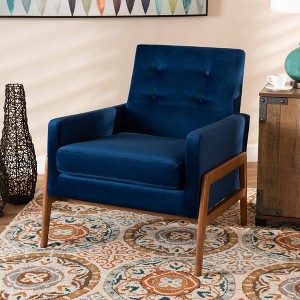 Perris Mid-Century Modern Velvet Fabric Upholstered Wood Lounge Chair - Baxton Studio - 1 of 4
