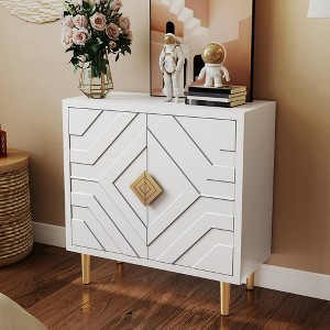 ChicFurnit Decorative Storage Cabinet 2 Door Accent Cabinet with Embossed Doors for Living Room, White, 36.00"*18.00"*11.00" - 1 of 4