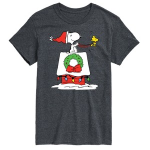 Men's - Peanuts - Snoopy & Woodstock House Sleigh Short Sleeve Graphic T-Shirt - 1 of 4