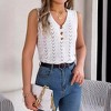 Womens Knit Sweater Tank Tops Casual Summer V Neck Loose Fit Sleeveless Button Pointelle Shirts - 3 of 4
