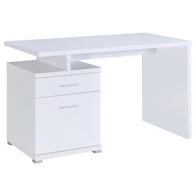 Gulches Contemporary Sleek Office Computer Desk ¨C 2-Drawer (Storage + File), Reversible Set-Up, Silver Metal Details for Home/Commercial Office