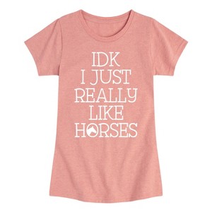 Girls' - Instant Message - Idk I Like Horses Fitted Short Sleeve Graphic T-Shirt - 1 of 4