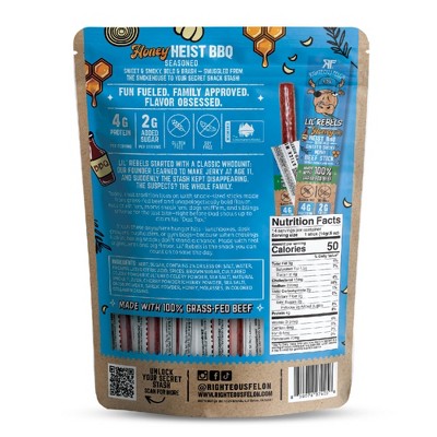 Righteous Felon Craft Jerky Lil Rebels Honey Heist BBQ Mini High-Protein Snack Meat Sticks Beef - 7oz/14ct