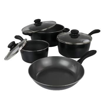 Imperial Home 7 Pc Carbon Steel Nonstick Cookware Set, Pots & Pans Set,  Dishwasher Safe Cookware Set, Cooking Set, Kitchen Essentials (Black)
