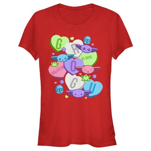 Juniors Womens Star Wars The Mandalorian Valentine's Day The Child Floating Candy Hearts T-Shirt - image 1 of 4