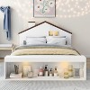 Platform Bed Frame, LED Lights & Chimney Headboard with Shelves, No Box Spring Needed, Rustic Style - 2 of 4