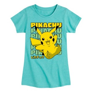 Girls' - Pokémon - Pikachu Stack Katakana- Girls Fitted Short Sleeve T-Shirt Fitted Short Sleeve Graphic T-Shirt - 1 of 4
