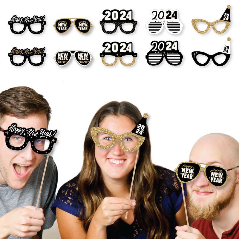 Big Dot of Happiness Hello New Year Glasses - Paper Card Stock 2024 NYE Party Photo Booth Props Kit - 10 Count, 2 of 6
