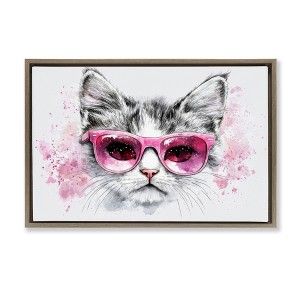 Stupell Industries Cool Cat with Sunglasses Black Framed Floater Canvas Wall Art - 1 of 4