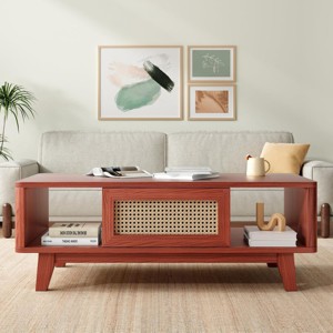 SEVOBAL Coffee Tables Modern Square Coffee Table with Rattan Drawer, Stylish Living Room Centerpiece for Fashioner, Orange, 23.5"*43.7"*15.7" - 1 of 4