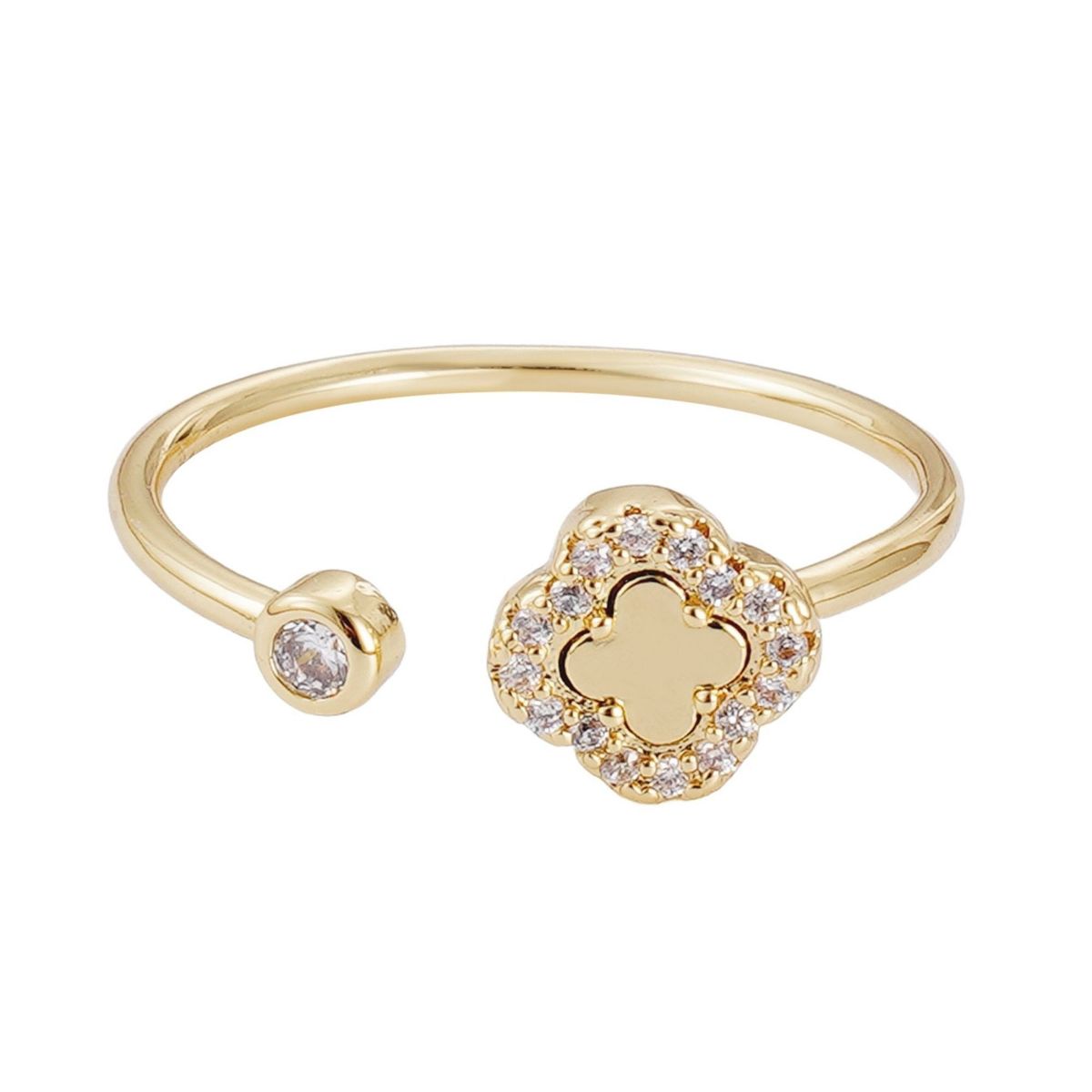 Adornia 14k Gold Plated CZ Open Band Clover Ring - thumbnail 4