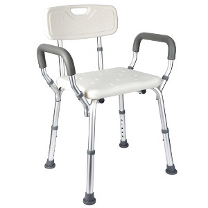 coucheta 300 LB Shower Chair Seat with Back and Padded Arms, Adjustable Height, Slip Resistant Potty Chair for Elderly, Adults, Handicap and Disabled - 1 of 4
