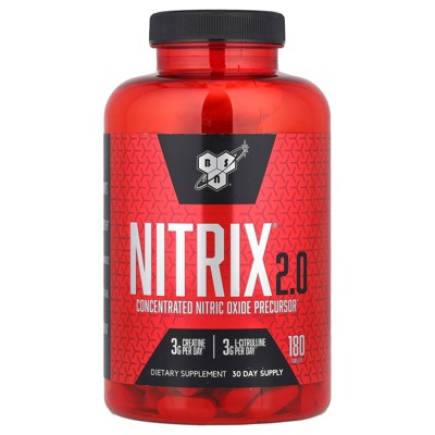 BSN NITRIX 2.0 - Nitric Oxide Precursors, 3g Creatine, 3g L Citrulline - Supports Workout Performance, Pumps, Muscle Recovery and Endurance - 180