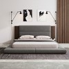 Whisen Queen Size Floor Platform Bed & Upholstered Bed Frame with Extended Wood Headboard and Bedside Shelf - 2 of 4