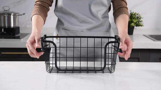 Oceanstar Stackable Metal Wire Storage Basket Set for Pantry, Countertop, Kitchen or Bathroom – Black, Set of 3, 2 of 10, play video