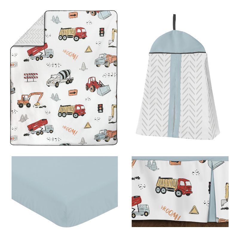 Sweet Jojo Designs Boy Baby Crib Bedding Set - Construction Truck Red Blue and Grey 4pc, 3 of 8