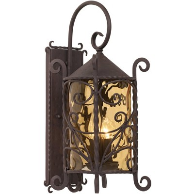 John Timberland Rustic Outdoor Wall Light Fixture Dark Walnut Iron Scroll 23 3/4" Champagne Hammered Glass for Exterior House Deck