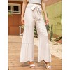 Coolmee Women's Pant Wide Leg High Waist Pants Loose Elastic Smocked Waist Flowy Pant With Belt - 3 of 4