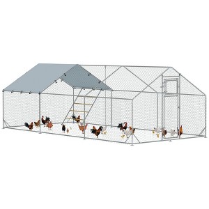 PawHut Chicken Run, Metal Chicken Coop w/ Waterproof & Anti-UV Cover, Feeding Door, Hanging Feeder, Perch - 1 of 4