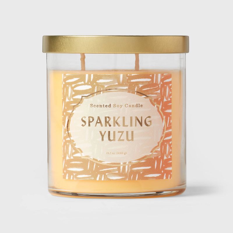 Clear Glass Sparkling Yuzu Lidded Jar Candle Pale Orange - Opalhouse™, 1 of 8