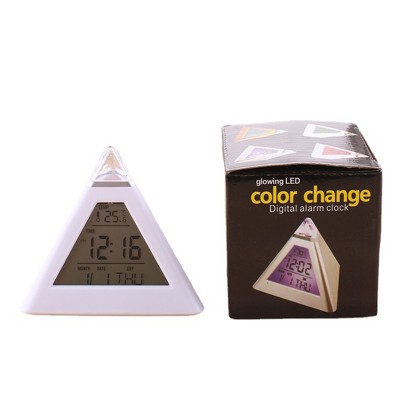 LED Alarm Clock with Color Changing Night Light and Temperature Display - Pyramid Shape, Digital Display for Bedroom and Living Room