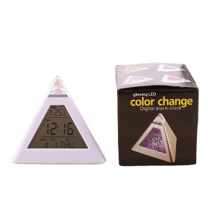 LED Alarm Clock with Color Changing Night Light and Temperature Display - Pyramid Shape, Digital Display for Bedroom and Living Room - 1 of 4