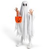 Joyfy Halloween Ghost Costume for Kids White Ghost with Pumpkin Bag for Kids' Halloween Dress Up Party for Girls' Boys' Cosplay - 2 of 4