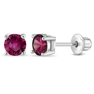 Girl's Classic Round Solitaire Screw Back Sterling Silver Earrings - In Season Jewelry - 1 of 4