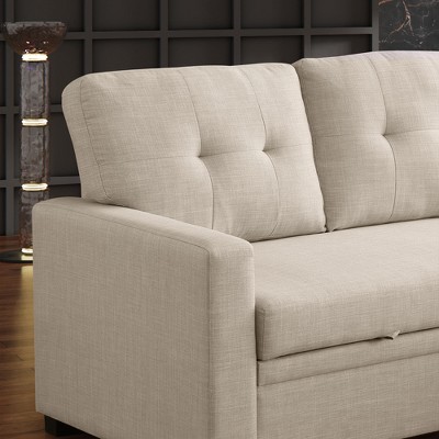 ChicFurnit Sectional Sofas Elegant Storage Sofa with Pull Out Loveseat and Removable Cushions for Living Room, Beige, 82"*53"*34.5"