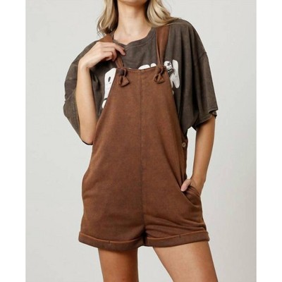 Women's French Terry Knit Overall Romper - FANTASTIC FAWN
